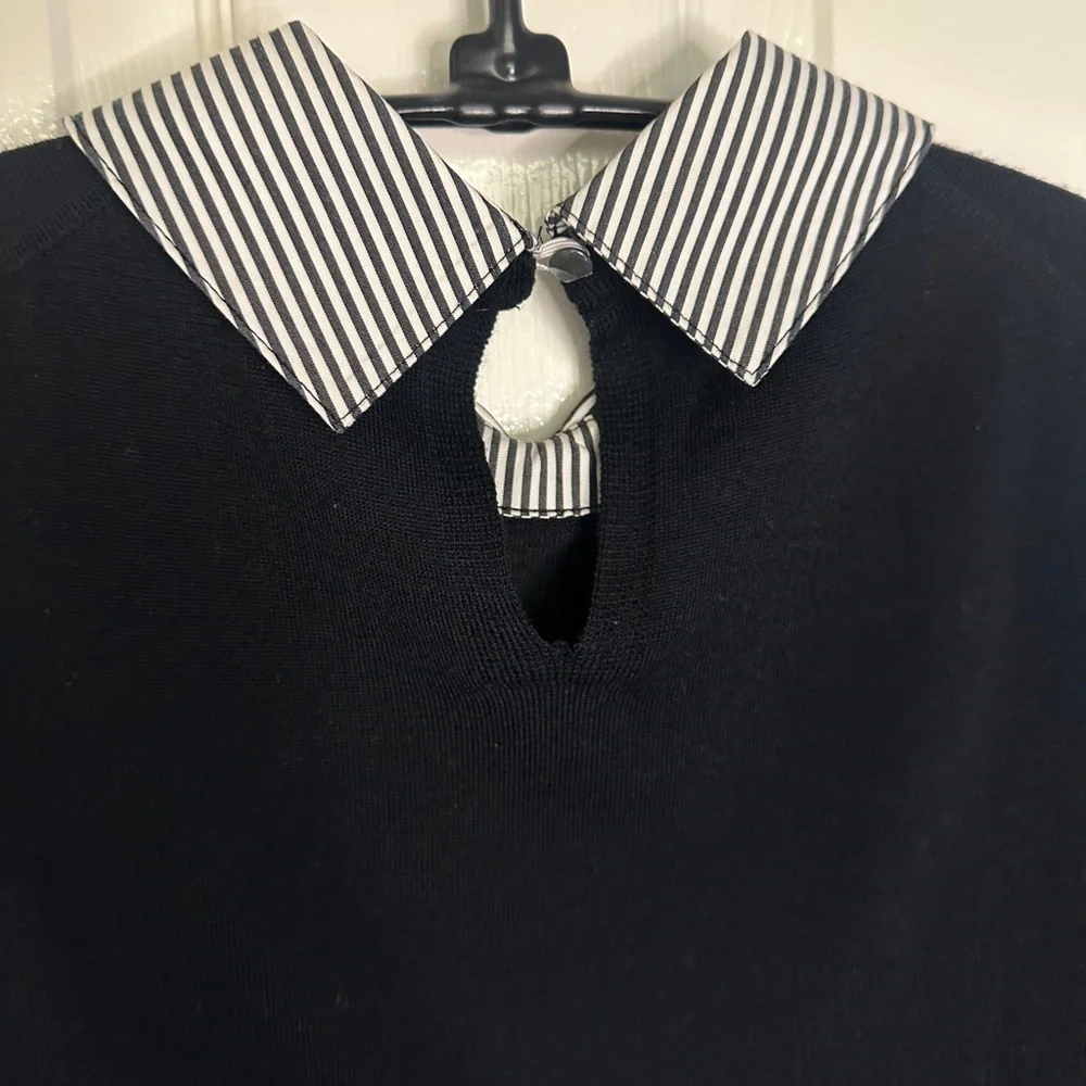 J.Crew Black Sweater with Striped Collar - Size XS